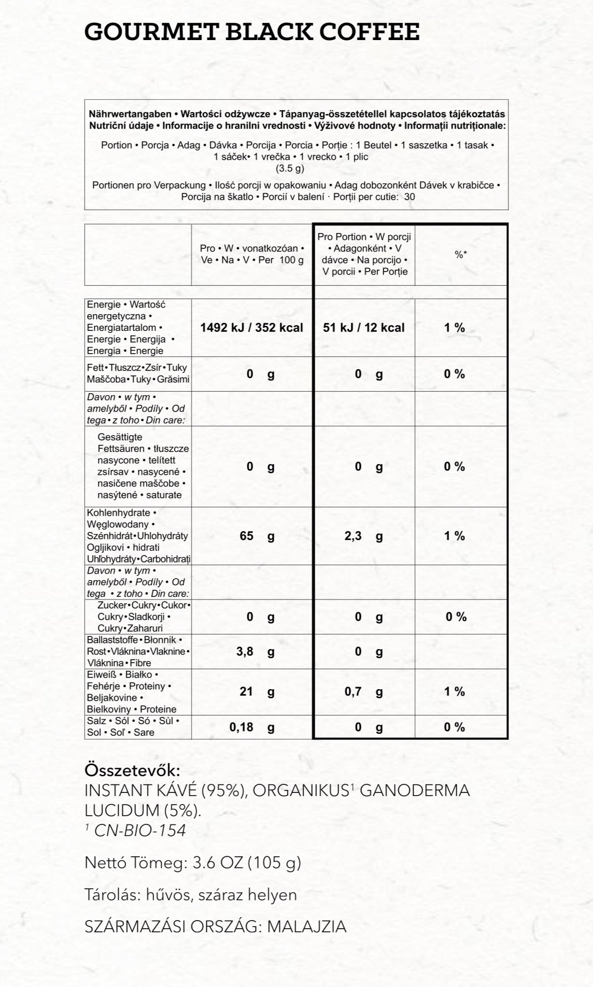 ORGANO™ Gourmet Ganodermás Fekete Instant Kávé
