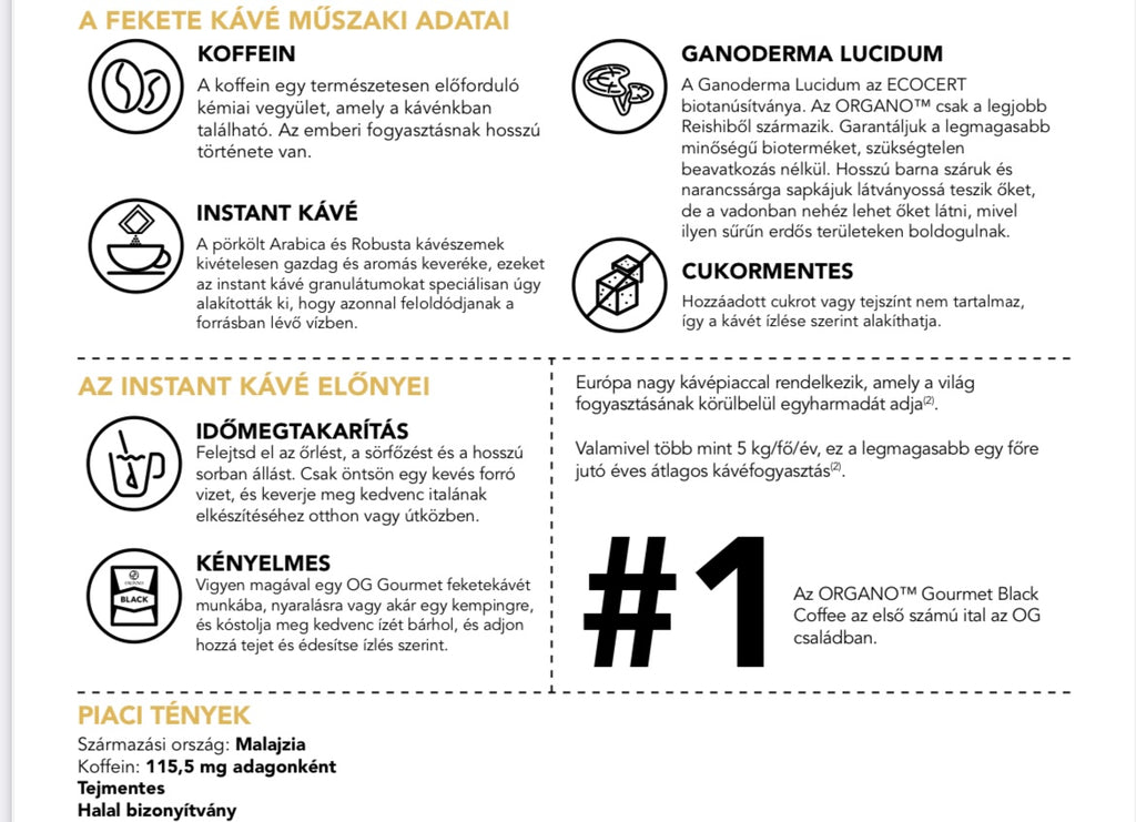 ORGANO™ Gourmet Ganodermás Fekete Instant Kávé